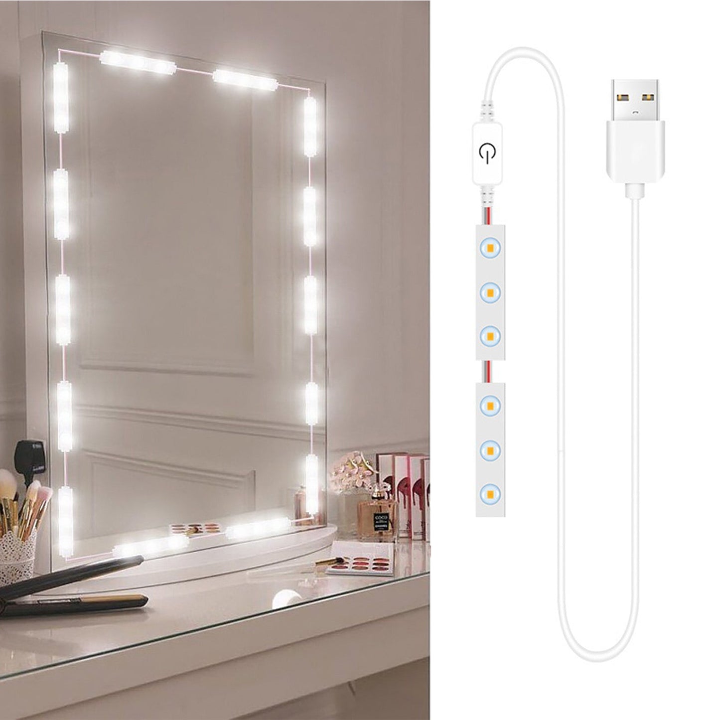 USB LED Strip Lights Dressing Mirror Makeup Mirror Lights Dimmable Touch Control Vanity Mirror Lights Bathroom Mirror Light Regular